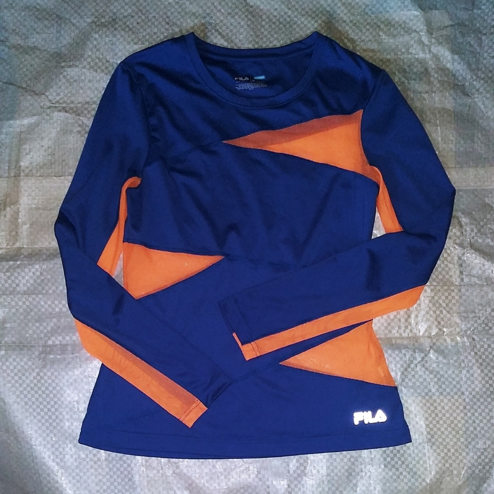 Fila Sport Blue with Orange mesh paneling long-sleeve athletic running shirt top